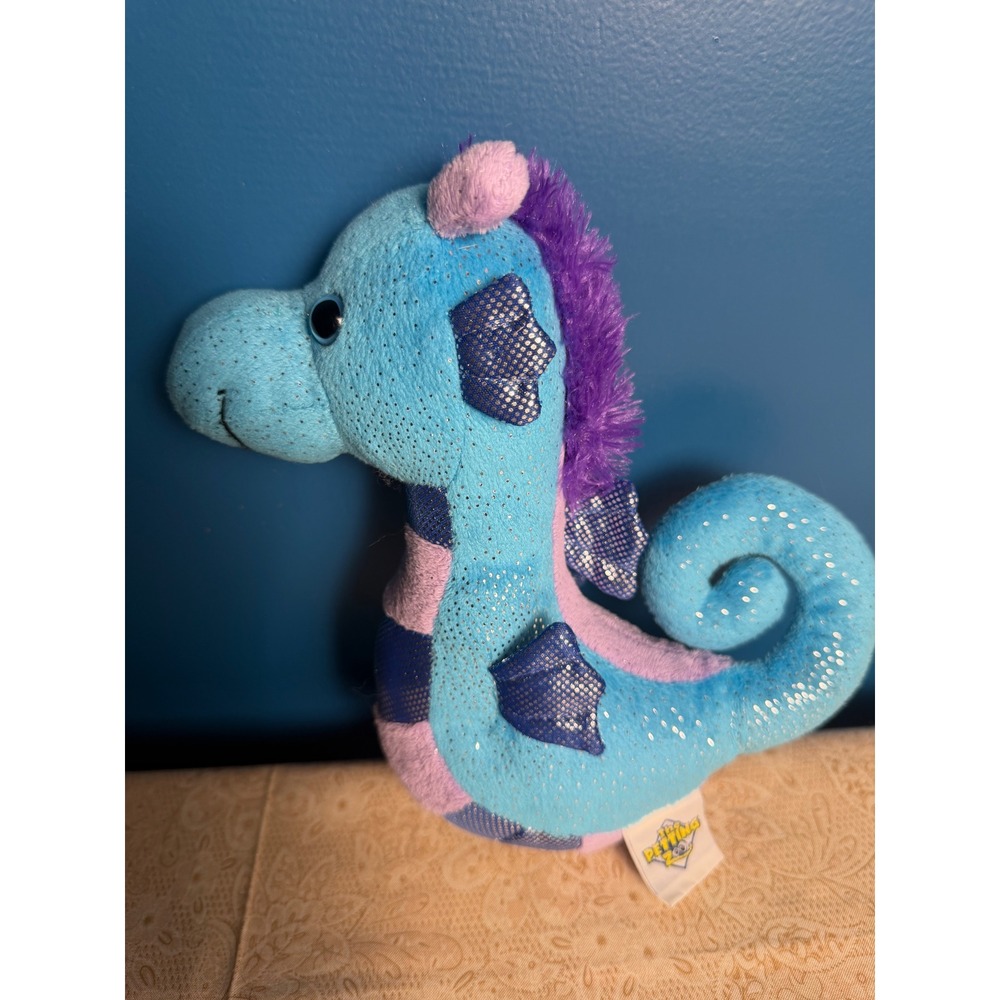 Vintage 1994 The Petting Zoo Blue Purple Seahorse Plush Stuffed Animal Glitter